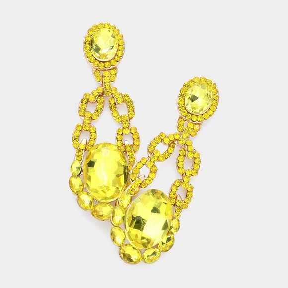 Yellow Round Teardrop Crystal Dangle Earrings Fashion Statement Accessory - Picture 1 of 2